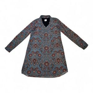 Cabi Blue Floral Long Sleeve V-Neck Dress‎ XS